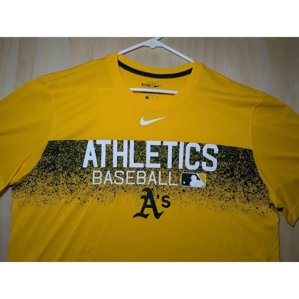 Nike Men's XL Oakland Athletic Dri-FIT Cracks Crew Neck Tee Yellow Cotton NEW